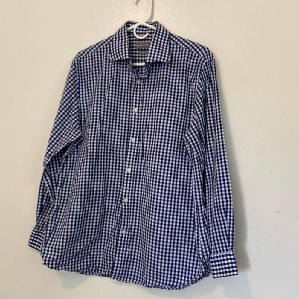 MICHAEL kors blue and white full collard button down slim fit size large
